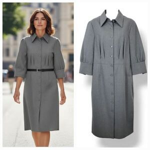 Worth Wool Blend Button Down Pleated Suit Dress in Gray Size 10